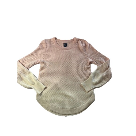 GAP Ombre Waffle Knit Balloon Sleeve Top Small Yellow Pink Cozy  Wool Lounge - Picture 2 of 9